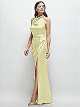 Side View Thumbnail - Butter Yellow Cowl Halter Open-Back Satin Maxi Dress