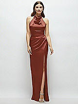 Front View Thumbnail - Auburn Moon Cowl Halter Open-Back Satin Maxi Dress