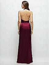 Rear View Thumbnail - Cabernet Cowl Halter Open-Back Satin Maxi Dress