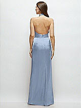 Rear View Thumbnail - Cloudy Cowl Halter Open-Back Satin Maxi Dress