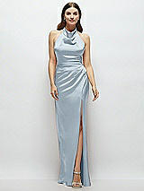 Front View Thumbnail - Mist Cowl Halter Open-Back Satin Maxi Dress