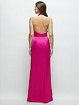 Rear View Thumbnail - Think Pink Cowl Halter Open-Back Satin Maxi Dress