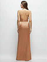 Rear View Thumbnail - Toffee Cowl Halter Open-Back Satin Maxi Dress