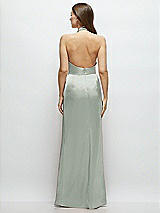 Rear View Thumbnail - Willow Green Cowl Halter Open-Back Satin Maxi Dress