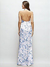 Rear View Thumbnail - Magnolia Sky Cowl Halter Open-Back Floral Satin Maxi Dress