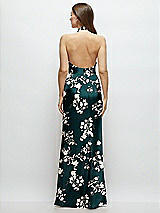 Rear View Thumbnail - Vintage Primrose Evergreen Cowl Halter Open-Back Floral Satin Maxi Dress