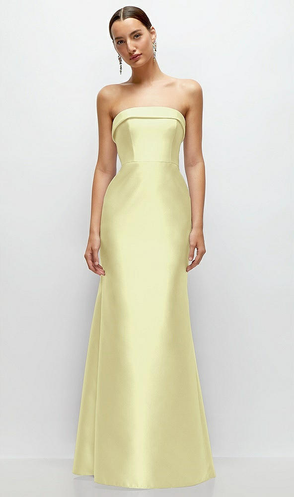 Front View - Butter Yellow Strapless Cuff Neckline Satin Trumpet Gown