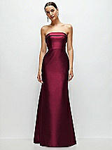 Front View Thumbnail - Cabernet Strapless Cuff Neckline Satin Trumpet Gown