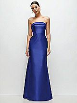 Front View Thumbnail - Cobalt Blue Strapless Cuff Neckline Satin Trumpet Gown