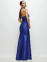 Side View Thumbnail - Cobalt Blue Strapless Cuff Neckline Satin Trumpet Gown