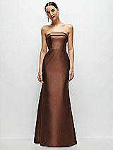 Front View Thumbnail - Cognac Strapless Cuff Neckline Satin Trumpet Gown