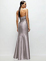 Rear View Thumbnail - Cashmere Gray Strapless Cuff Neckline Satin Trumpet Gown