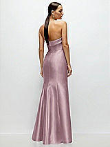 Rear View Thumbnail - Dusty Rose Strapless Cuff Neckline Satin Trumpet Gown