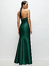 Rear View Thumbnail - Hunter Green Strapless Cuff Neckline Satin Trumpet Gown