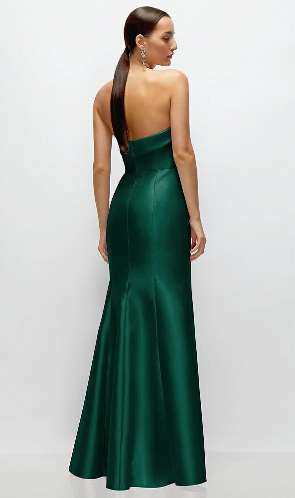 Back View - Hunter Green Strapless Cuff Neckline Satin Trumpet Gown