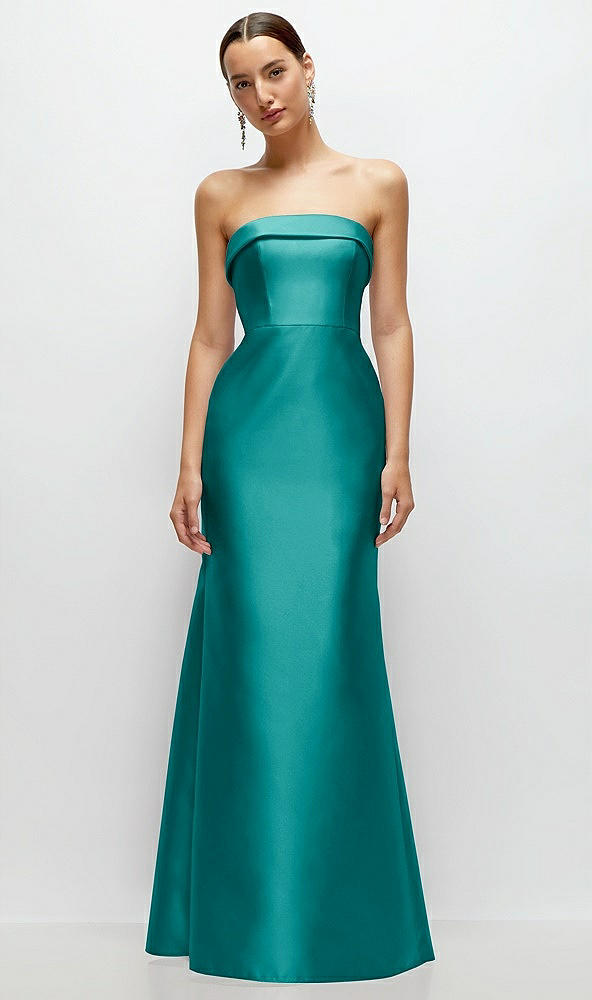 Front View - Jade Strapless Cuff Neckline Satin Trumpet Gown