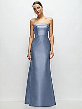 Front View Thumbnail - Larkspur Blue Strapless Cuff Neckline Satin Trumpet Gown