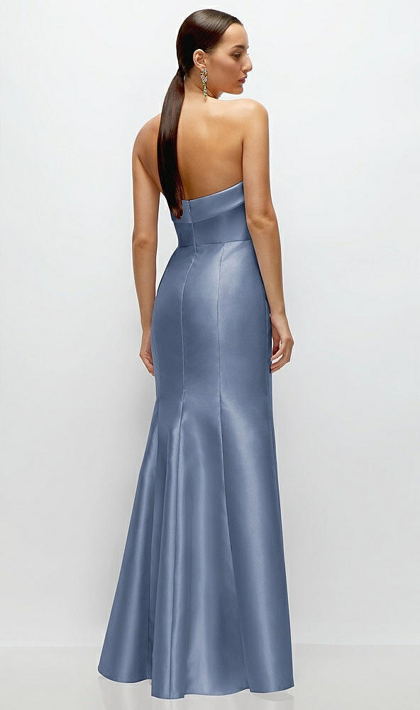 Back View - Larkspur Blue Strapless Cuff Neckline Satin Trumpet Gown