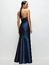 Rear View Thumbnail - Midnight Navy Strapless Cuff Neckline Satin Trumpet Gown