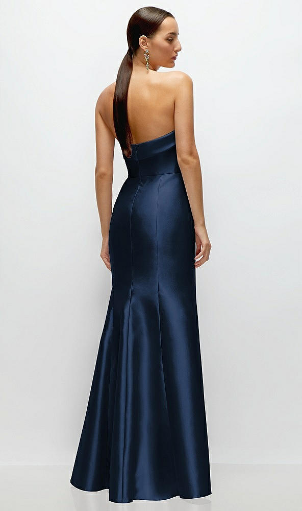 Back View - Midnight Navy Strapless Cuff Neckline Satin Trumpet Gown