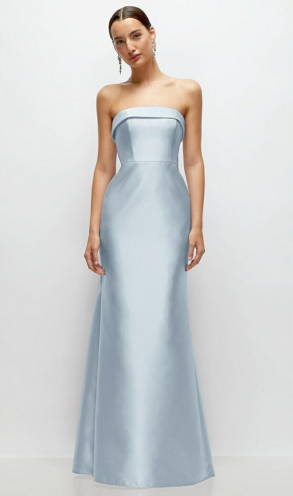 Front View - Mist Strapless Cuff Neckline Satin Trumpet Gown