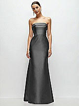 Front View Thumbnail - Pewter Strapless Cuff Neckline Satin Trumpet Gown