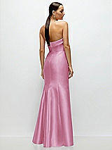 Rear View Thumbnail - Powder Pink Strapless Cuff Neckline Satin Trumpet Gown