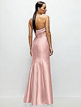 Rear View Thumbnail - Rose - PANTONE Rose Quartz Strapless Cuff Neckline Satin Trumpet Gown