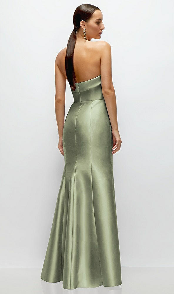 Back View - Sage Strapless Cuff Neckline Satin Trumpet Gown