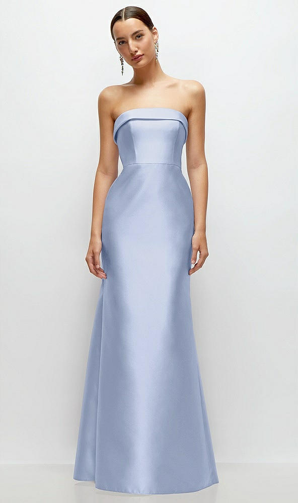 Front View - Sky Blue Strapless Cuff Neckline Satin Trumpet Gown