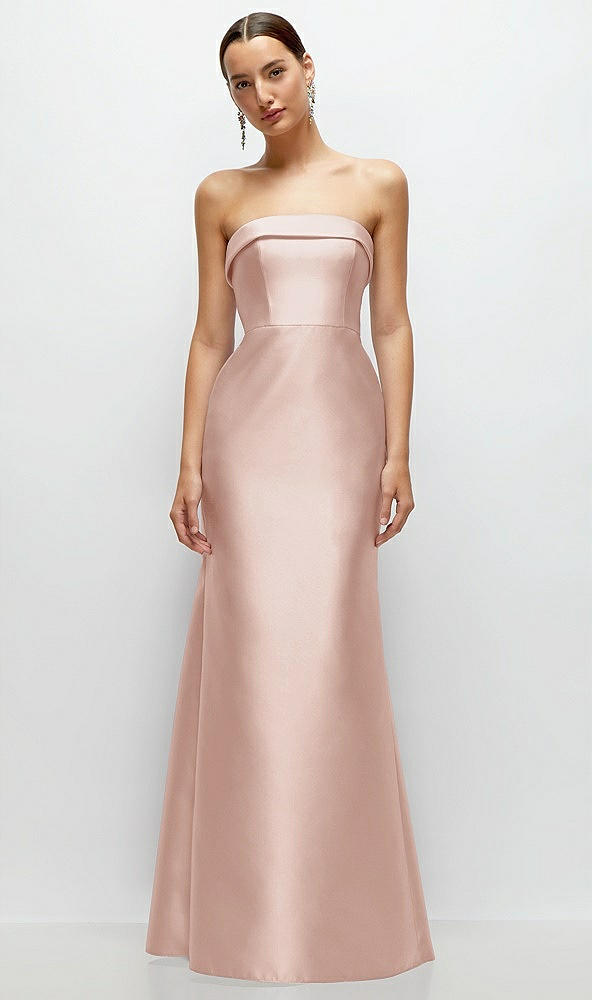 Front View - Toasted Sugar Strapless Cuff Neckline Satin Trumpet Gown