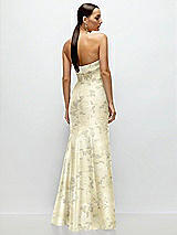 Rear View Thumbnail - Butter Yellow Floral Strapless Cuff Neckline Floral Satin Trumpet Gown