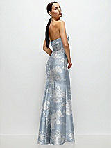 Side View Thumbnail - Porcelain Blue Seraphina Floral Strapless Cuff Neckline Floral Satin Trumpet Gown