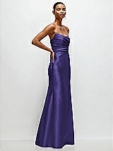 Side View Thumbnail - Grape Strapless Cat-Eye Draped Bodice Satin Tumpet Dress