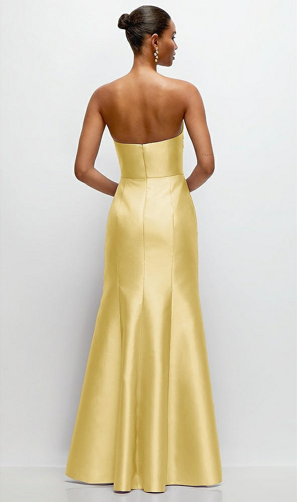 Back View - Maize Strapless Cat-Eye Draped Bodice Satin Tumpet Dress