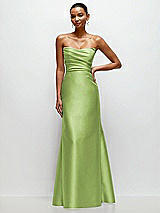 Front View Thumbnail - Mojito Strapless Cat-Eye Draped Bodice Satin Tumpet Dress