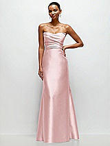 Front View Thumbnail - Ballet Pink Strapless Cat-Eye Draped Bodice Satin Tumpet Dress