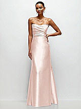 Front View Thumbnail - Blush Strapless Cat-Eye Draped Bodice Satin Tumpet Dress