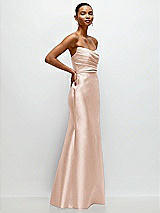 Side View Thumbnail - Cameo Strapless Cat-Eye Draped Bodice Satin Tumpet Dress