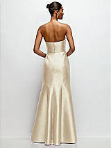 Rear View Thumbnail - Champagne Strapless Cat-Eye Draped Bodice Satin Tumpet Dress