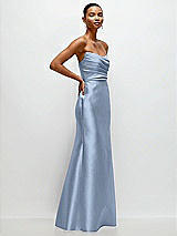 Side View Thumbnail - Cloudy Strapless Cat-Eye Draped Bodice Satin Tumpet Dress