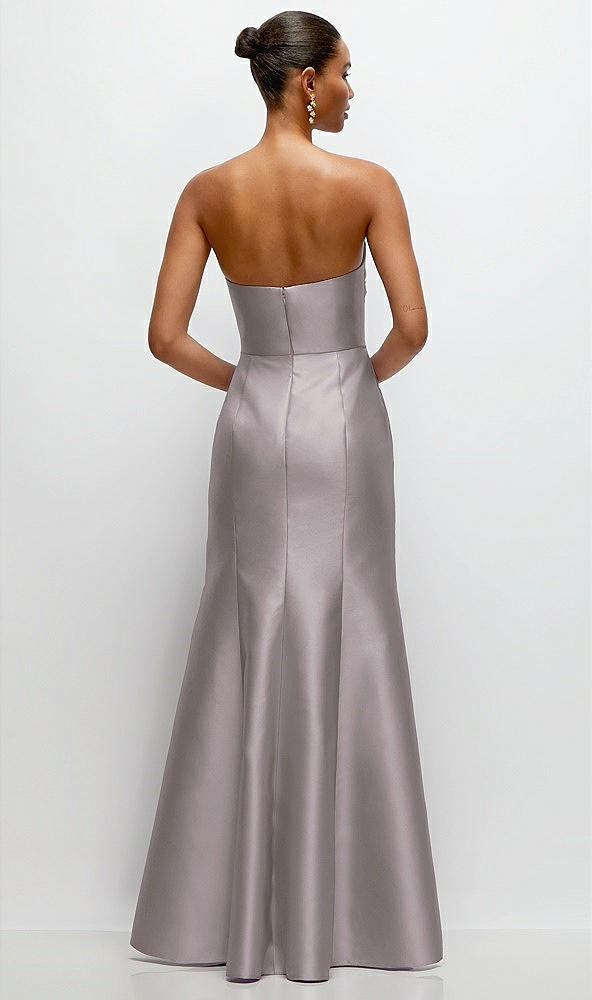 Back View - Cashmere Gray Strapless Cat-Eye Draped Bodice Satin Tumpet Dress