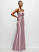 Side View Thumbnail - Dusty Rose Strapless Cat-Eye Draped Bodice Satin Tumpet Dress