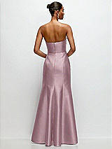 Rear View Thumbnail - Dusty Rose Strapless Cat-Eye Draped Bodice Satin Tumpet Dress