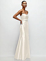 Side View Thumbnail - Ivory Strapless Cat-Eye Draped Bodice Satin Tumpet Dress