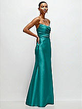 Side View Thumbnail - Jade Strapless Cat-Eye Draped Bodice Satin Tumpet Dress