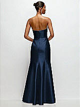 Rear View Thumbnail - Midnight Navy Strapless Cat-Eye Draped Bodice Satin Tumpet Dress