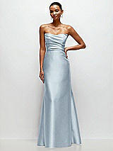 Front View Thumbnail - Mist Strapless Cat-Eye Draped Bodice Satin Tumpet Dress