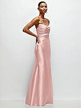 Side View Thumbnail - Rose - PANTONE Rose Quartz Strapless Cat-Eye Draped Bodice Satin Tumpet Dress