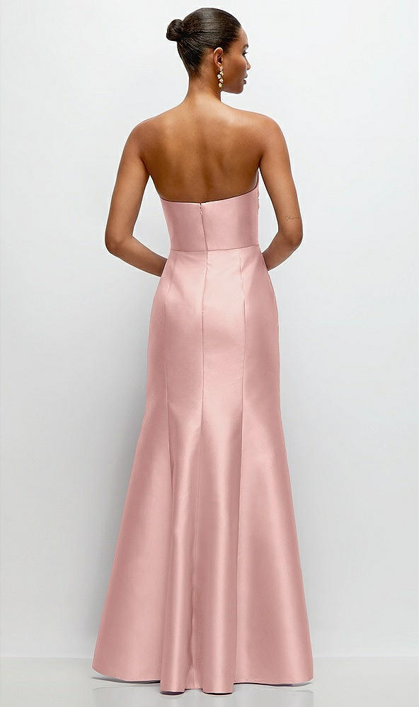 Back View - Rose - PANTONE Rose Quartz Strapless Cat-Eye Draped Bodice Satin Tumpet Dress